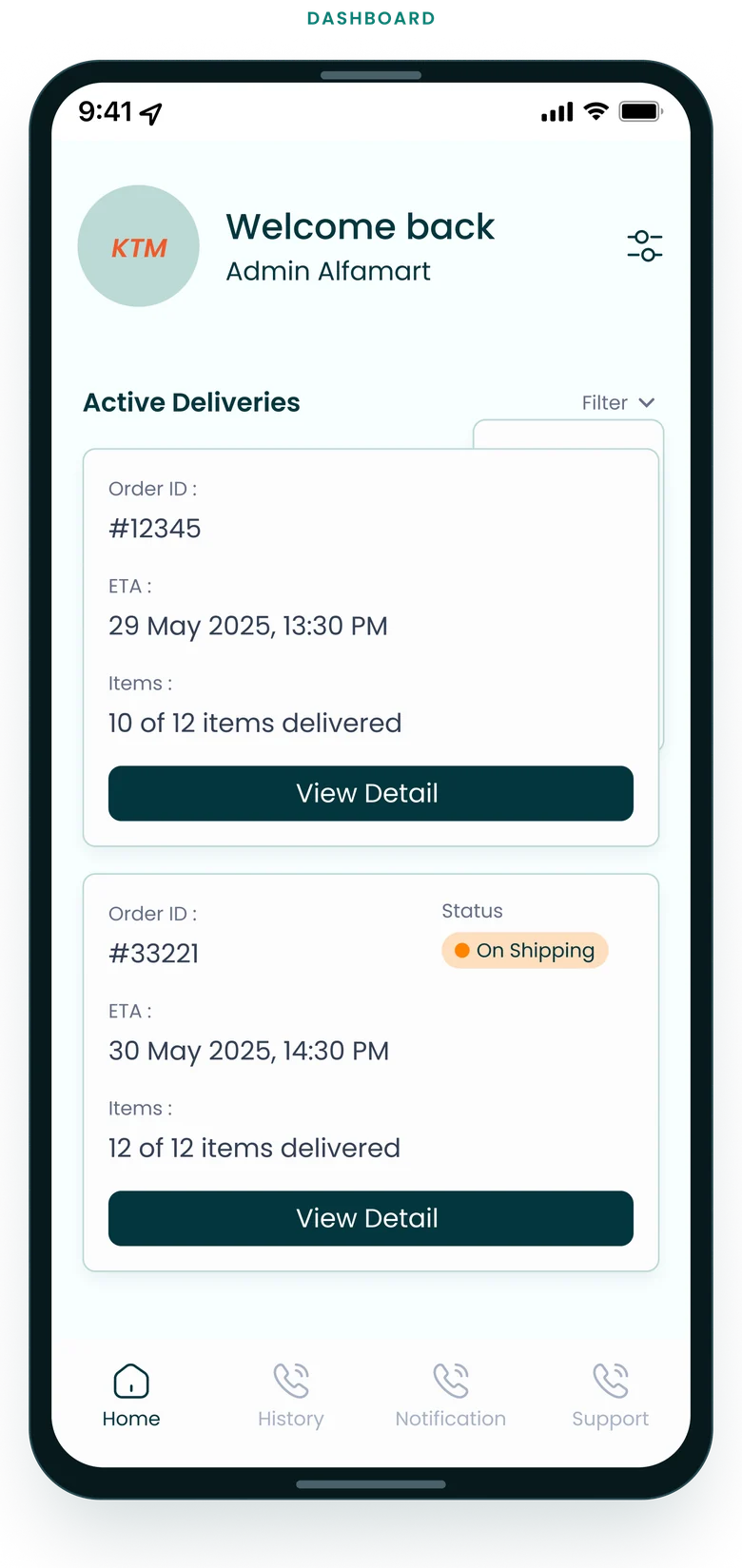 B2B Supply Chain — Dashboard: active deliveries