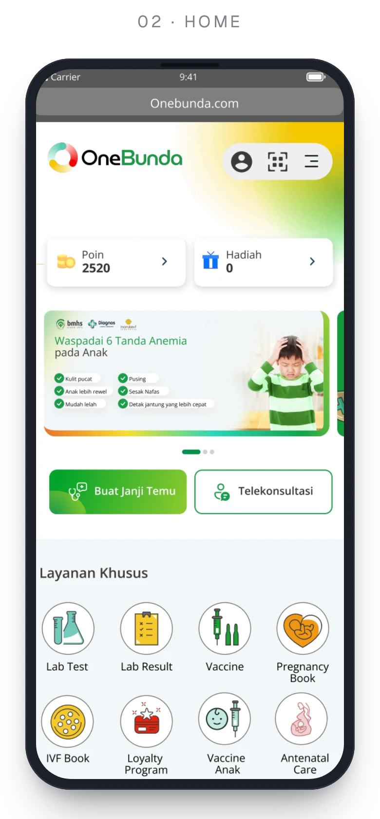 E-Health PWA — Home with the nine core services