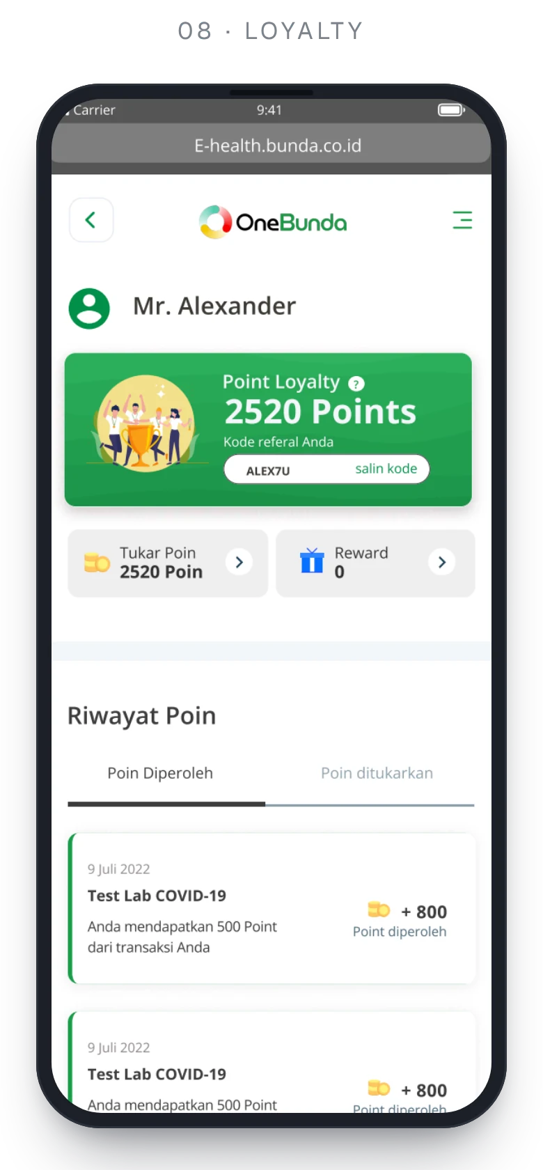 E-Health PWA — Loyalty points