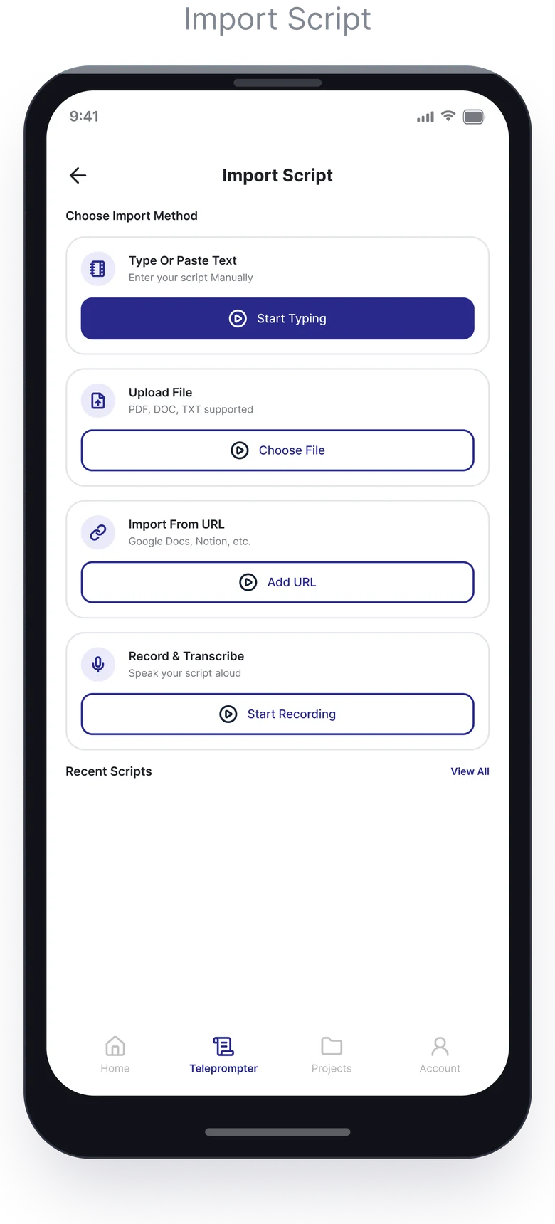 AI Teleprompter — Mobile app: Import Script
