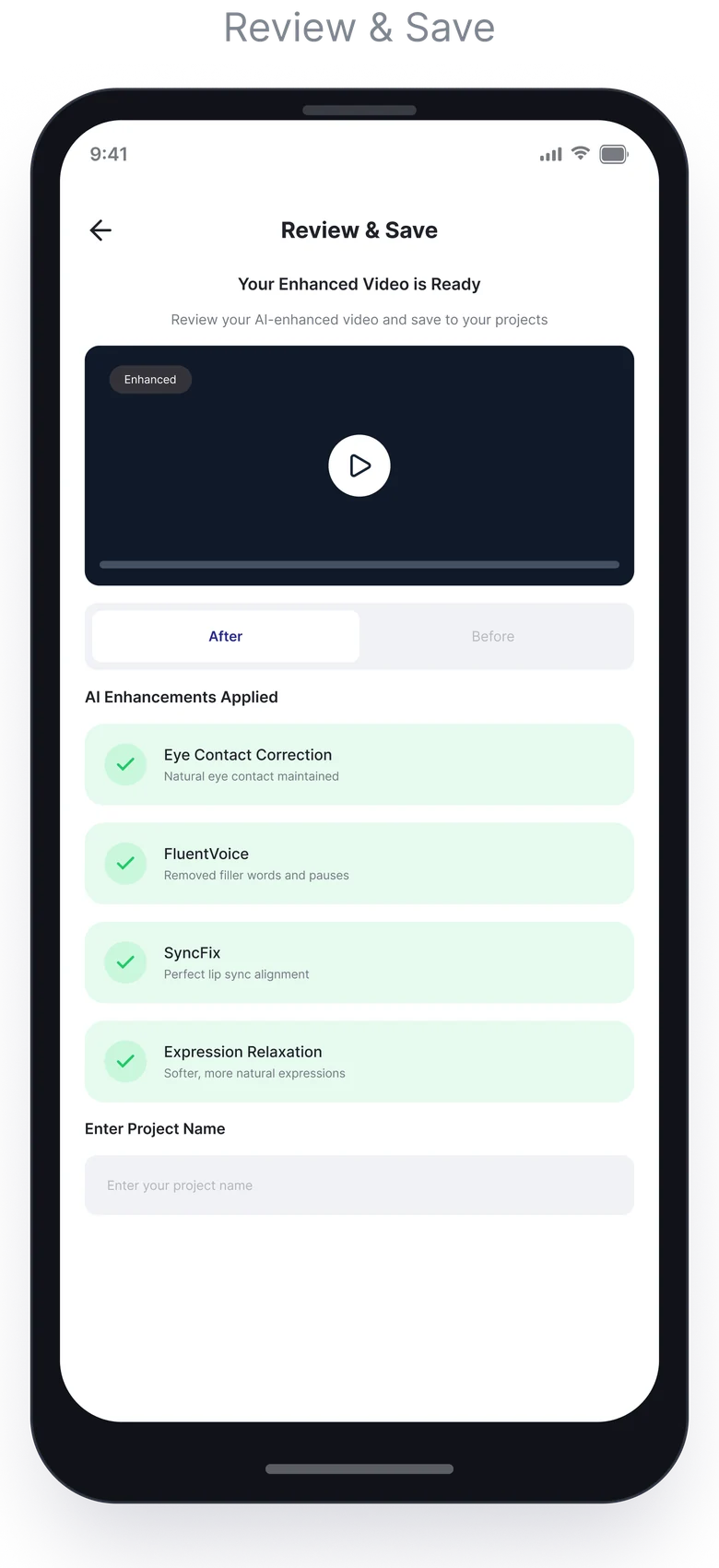 AI Teleprompter — Mobile app: Review & Save