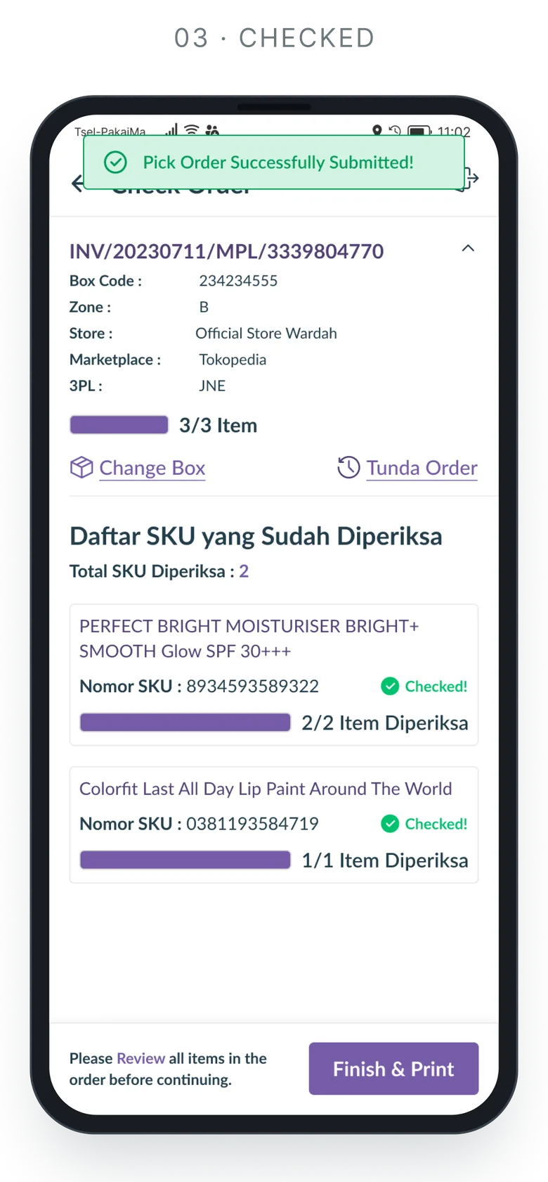 WMS System — Mobile app: check order