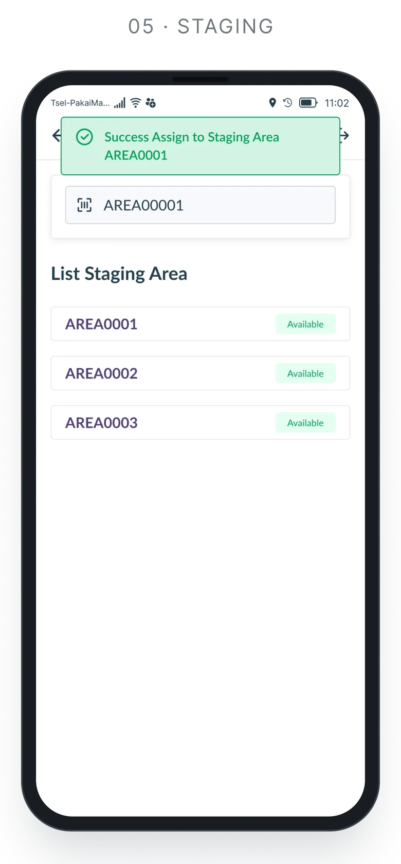 WMS System — Mobile app: assign to staging area